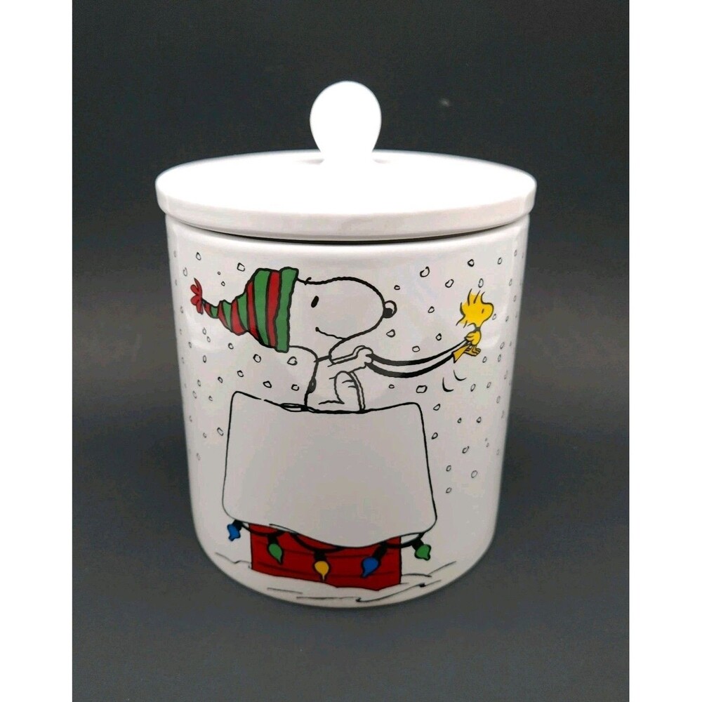 Peanuts Snoopy/Woodstock Dog Pet Treat Christmas Cookie Jar Seal Good Condition